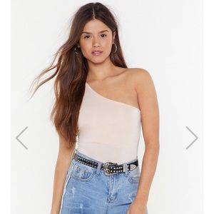 Blush one shoulder bodysuit.
